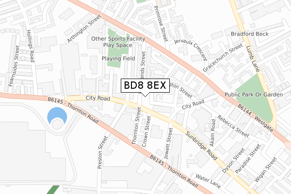 BD8 8EX map - large scale - OS Open Zoomstack (Ordnance Survey)