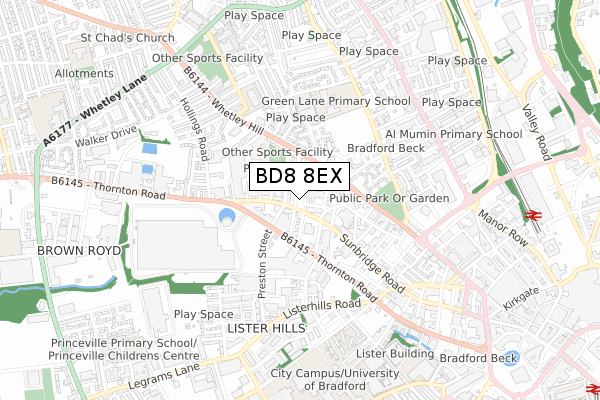 BD8 8EX map - small scale - OS Open Zoomstack (Ordnance Survey)