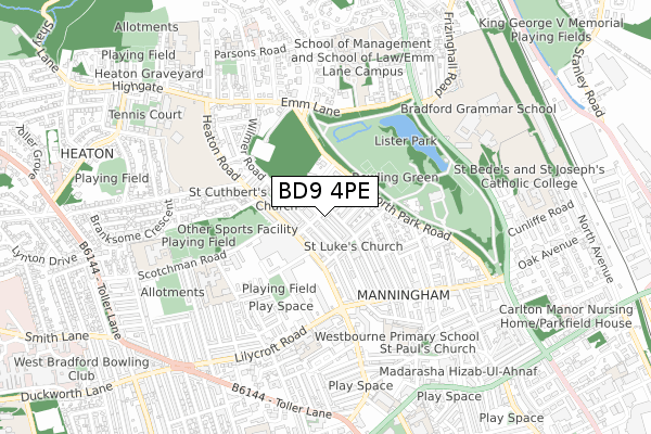 BD9 4PE map - small scale - OS Open Zoomstack (Ordnance Survey)