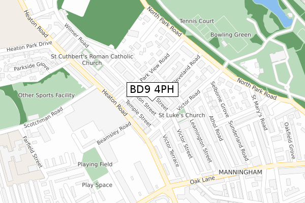 BD9 4PH map - large scale - OS Open Zoomstack (Ordnance Survey)