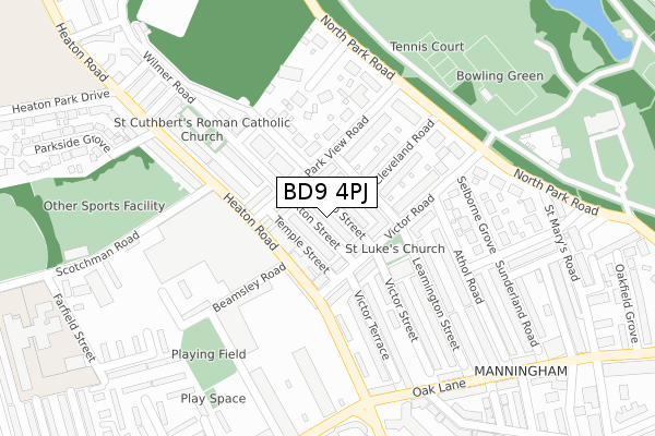 BD9 4PJ map - large scale - OS Open Zoomstack (Ordnance Survey)