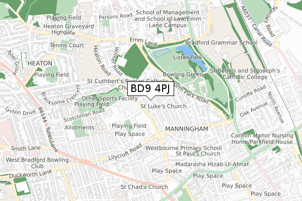 BD9 4PJ map - small scale - OS Open Zoomstack (Ordnance Survey)