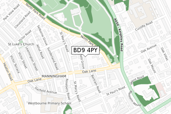 BD9 4PY map - large scale - OS Open Zoomstack (Ordnance Survey)