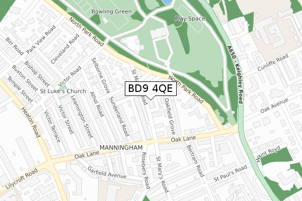 BD9 4QE map - large scale - OS Open Zoomstack (Ordnance Survey)