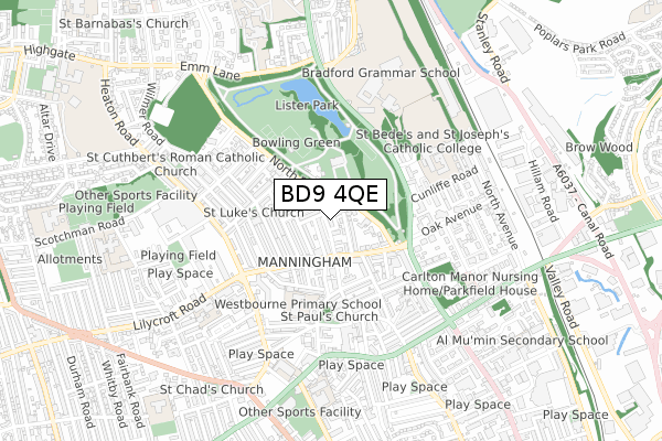 BD9 4QE map - small scale - OS Open Zoomstack (Ordnance Survey)