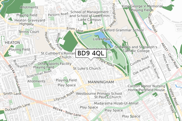 BD9 4QL map - small scale - OS Open Zoomstack (Ordnance Survey)