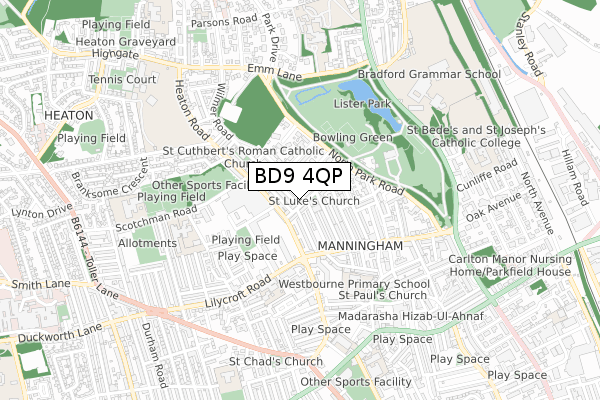 BD9 4QP map - small scale - OS Open Zoomstack (Ordnance Survey)