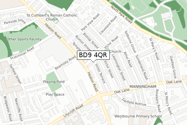 BD9 4QR map - large scale - OS Open Zoomstack (Ordnance Survey)