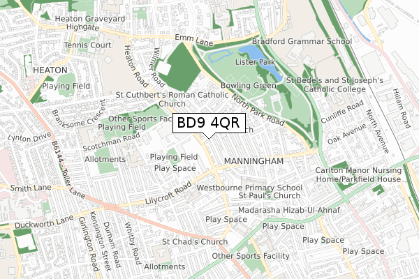 BD9 4QR map - small scale - OS Open Zoomstack (Ordnance Survey)