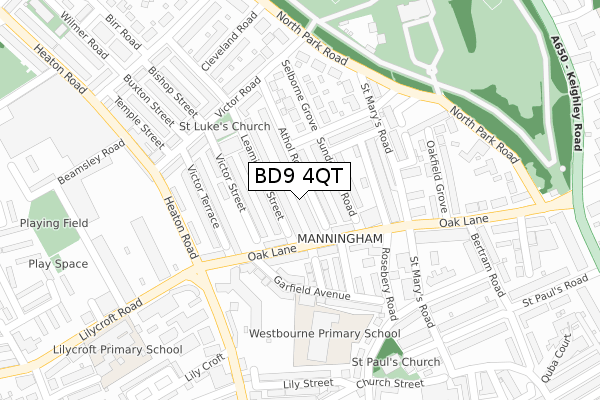 BD9 4QT map - large scale - OS Open Zoomstack (Ordnance Survey)