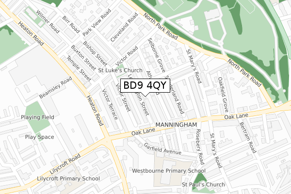 BD9 4QY map - large scale - OS Open Zoomstack (Ordnance Survey)