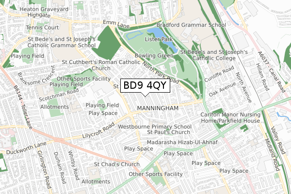 BD9 4QY map - small scale - OS Open Zoomstack (Ordnance Survey)