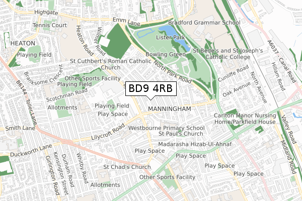 BD9 4RB map - small scale - OS Open Zoomstack (Ordnance Survey)