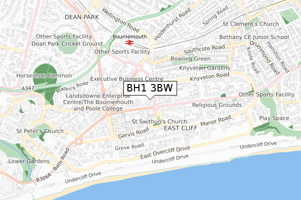 BH1 3BW map - small scale - OS Open Zoomstack (Ordnance Survey)