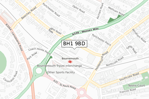 BH1 9BD map - large scale - OS Open Zoomstack (Ordnance Survey)