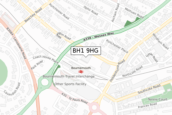 BH1 9HG map - large scale - OS Open Zoomstack (Ordnance Survey)