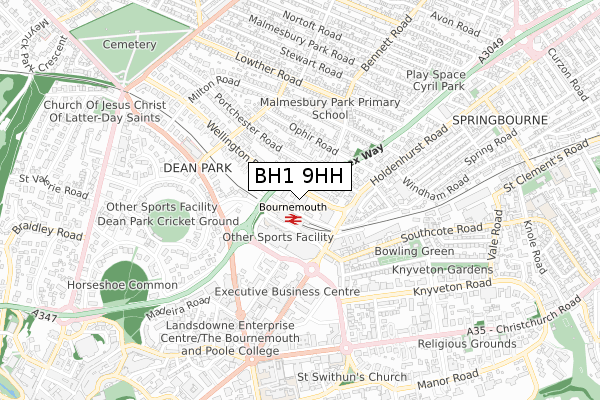 BH1 9HH map - small scale - OS Open Zoomstack (Ordnance Survey)