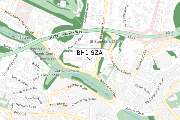 BH1 9ZA map - large scale - OS Open Zoomstack (Ordnance Survey)