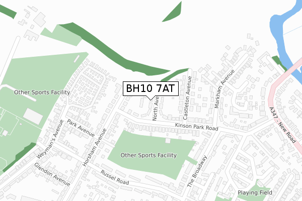 BH10 7AT map - large scale - OS Open Zoomstack (Ordnance Survey)