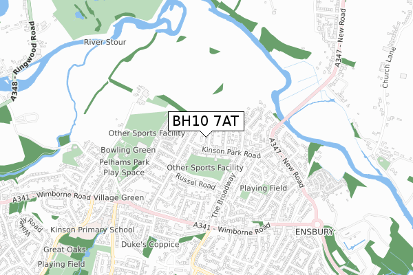 BH10 7AT map - small scale - OS Open Zoomstack (Ordnance Survey)