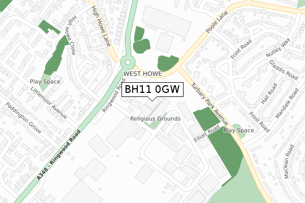 BH11 0GW map - large scale - OS Open Zoomstack (Ordnance Survey) BH11 0GW map - large scale - OS Open Zoomstack (Ordnance Survey)