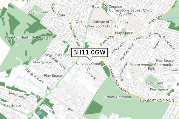 BH11 0GW map - small scale - OS Open Zoomstack (Ordnance Survey) BH11 0GW map - small scale - OS Open Zoomstack (Ordnance Survey)