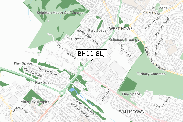 BH11 8LJ map - small scale - OS Open Zoomstack (Ordnance Survey)