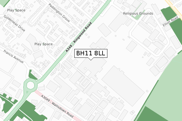 BH11 8LL map - large scale - OS Open Zoomstack (Ordnance Survey)