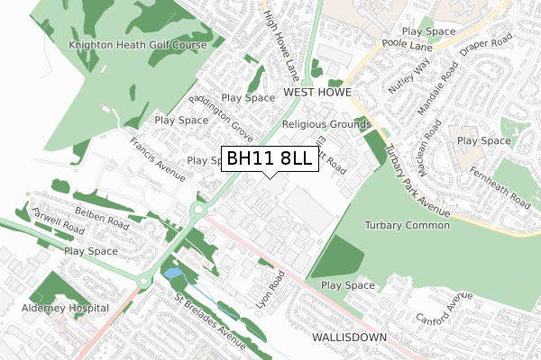 BH11 8LL map - small scale - OS Open Zoomstack (Ordnance Survey)