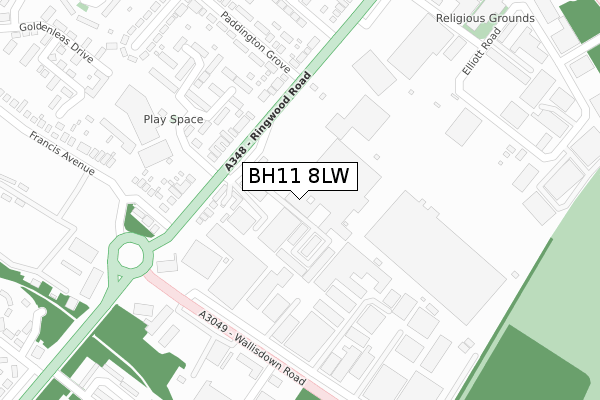 BH11 8LW map - large scale - OS Open Zoomstack (Ordnance Survey)