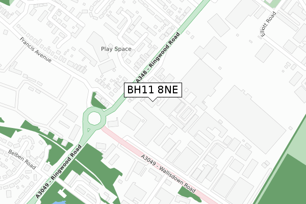 BH11 8NE map - large scale - OS Open Zoomstack (Ordnance Survey)