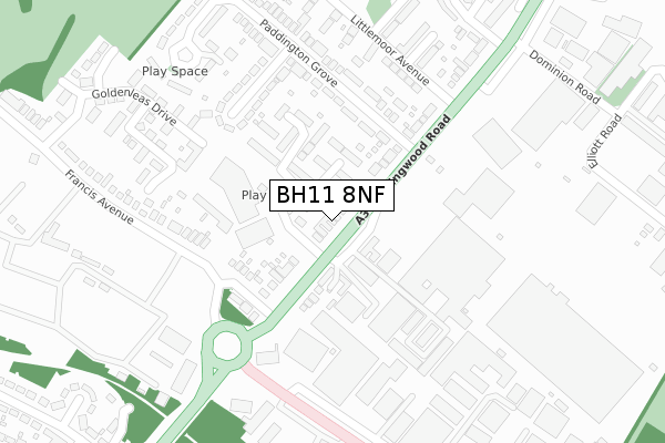 BH11 8NF map - large scale - OS Open Zoomstack (Ordnance Survey)