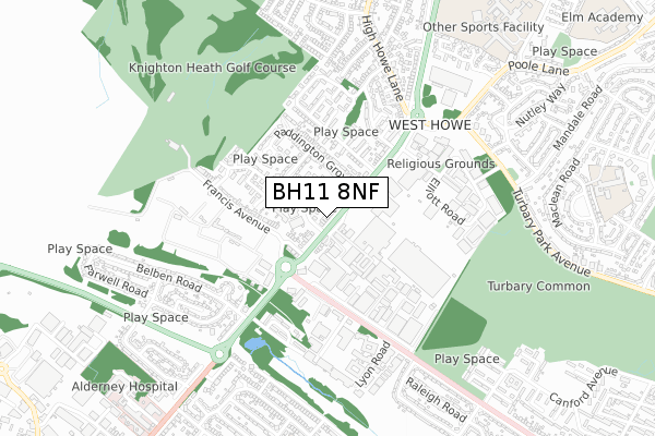 BH11 8NF map - small scale - OS Open Zoomstack (Ordnance Survey)