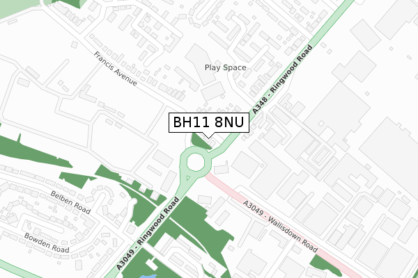 BH11 8NU map - large scale - OS Open Zoomstack (Ordnance Survey)