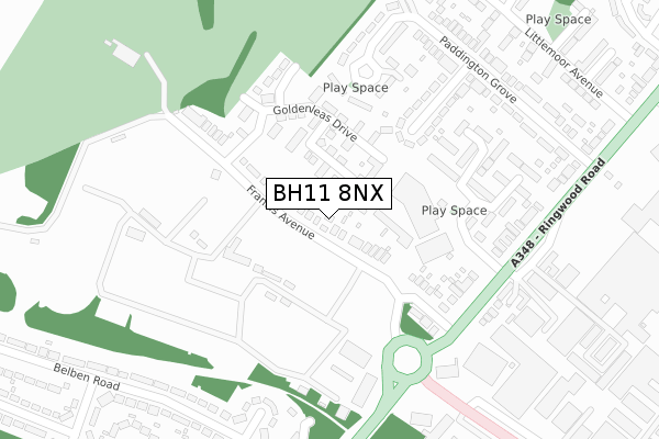 BH11 8NX map - large scale - OS Open Zoomstack (Ordnance Survey)