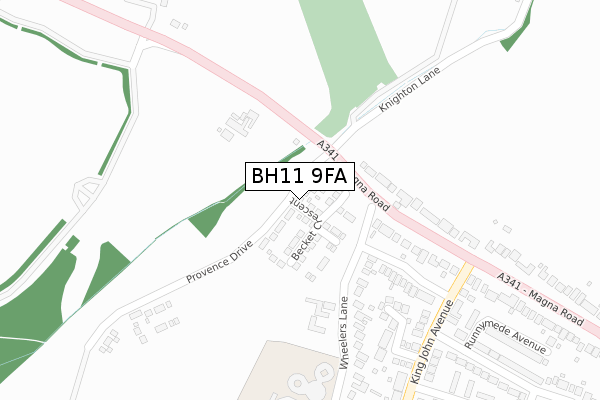 BH11 9FA map - large scale - OS Open Zoomstack (Ordnance Survey)