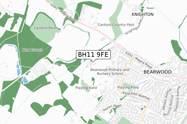 BH11 9FE map - small scale - OS Open Zoomstack (Ordnance Survey)