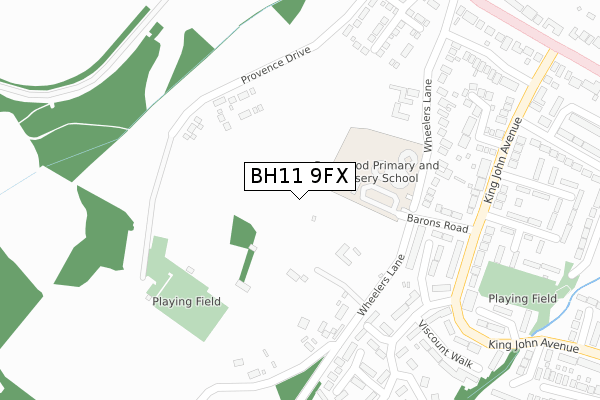 BH11 9FX map - large scale - OS Open Zoomstack (Ordnance Survey)