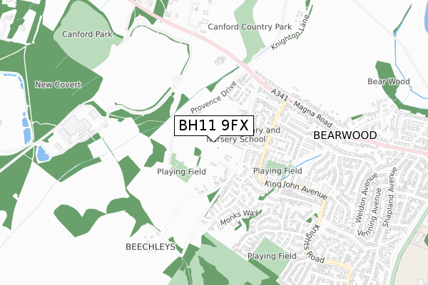 BH11 9FX map - small scale - OS Open Zoomstack (Ordnance Survey)