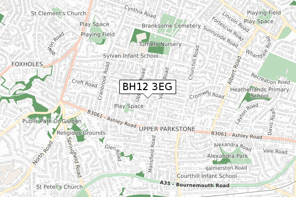 BH12 3EG map - small scale - OS Open Zoomstack (Ordnance Survey)