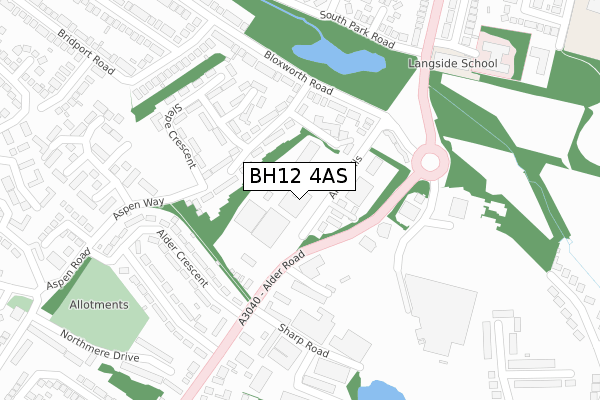 BH12 4AS map - large scale - OS Open Zoomstack (Ordnance Survey)