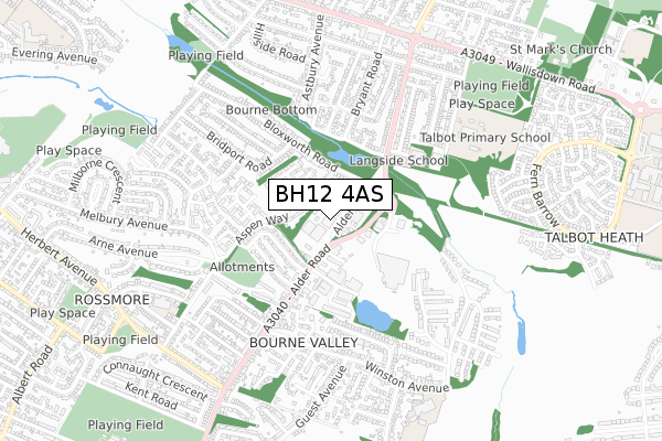 BH12 4AS map - small scale - OS Open Zoomstack (Ordnance Survey)