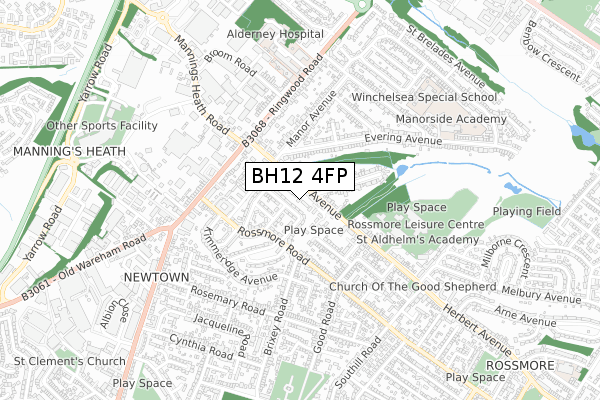 BH12 4FP map - small scale - OS Open Zoomstack (Ordnance Survey)