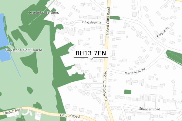 BH13 7EN map - large scale - OS Open Zoomstack (Ordnance Survey)