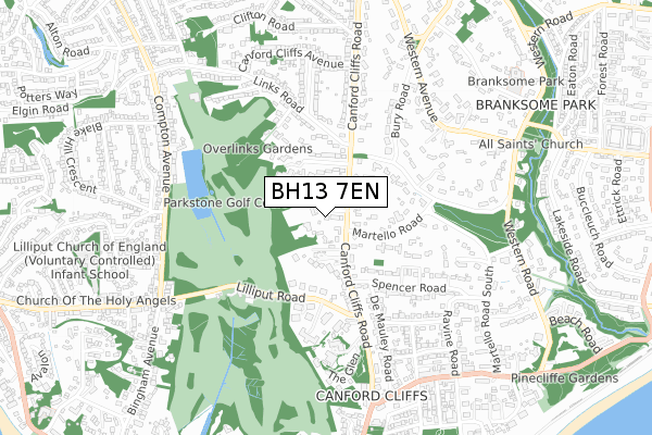BH13 7EN map - small scale - OS Open Zoomstack (Ordnance Survey)