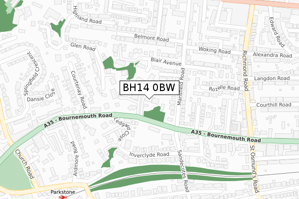 BH14 0BW map - large scale - OS Open Zoomstack (Ordnance Survey)