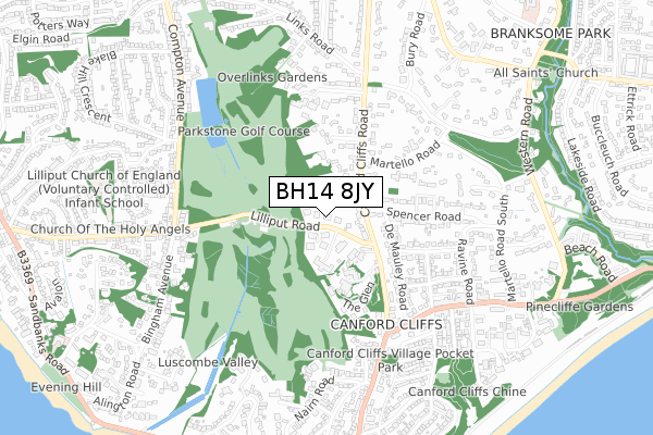 BH14 8JY map - small scale - OS Open Zoomstack (Ordnance Survey)