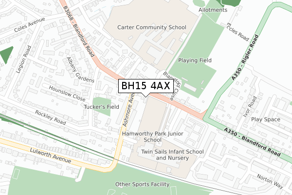 BH15 4AX map - large scale - OS Open Zoomstack (Ordnance Survey)