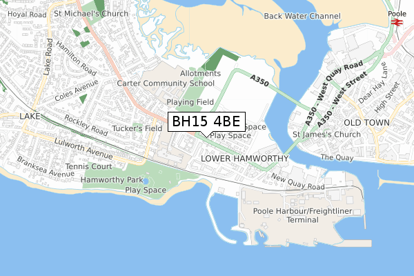 BH15 4BE map - small scale - OS Open Zoomstack (Ordnance Survey)