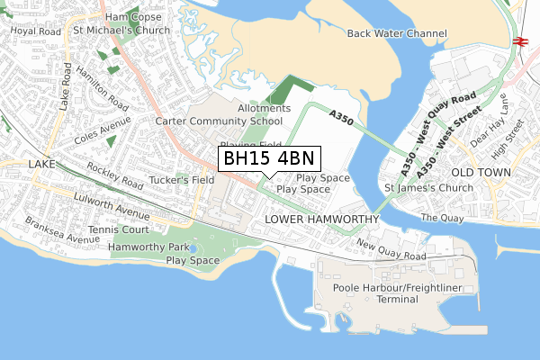 BH15 4BN map - small scale - OS Open Zoomstack (Ordnance Survey)